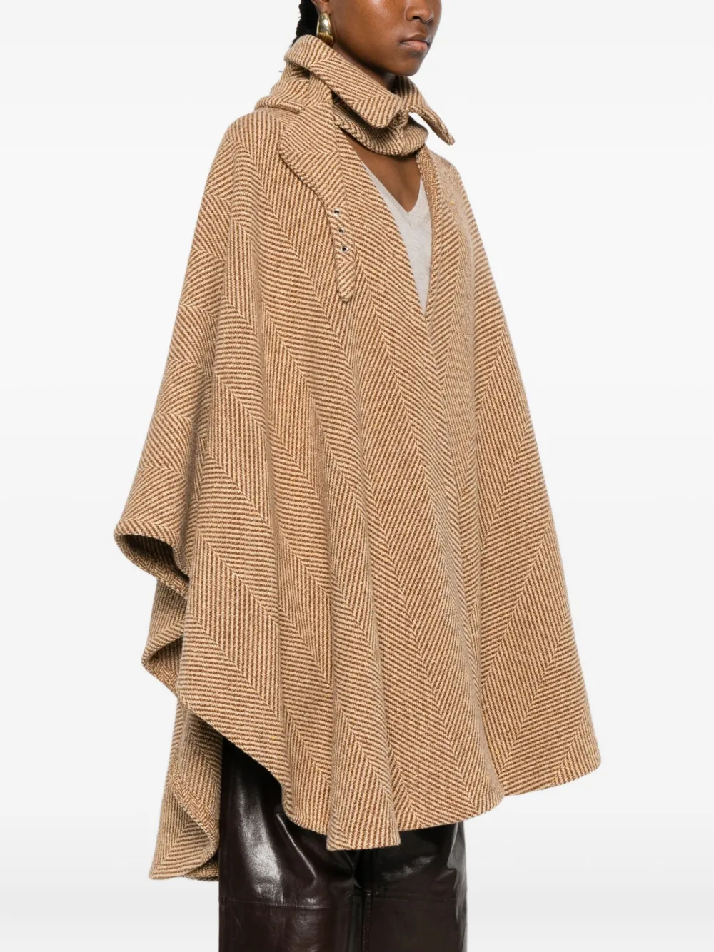 Ermanno Scervino Herringbone Cape Coat In Nude
