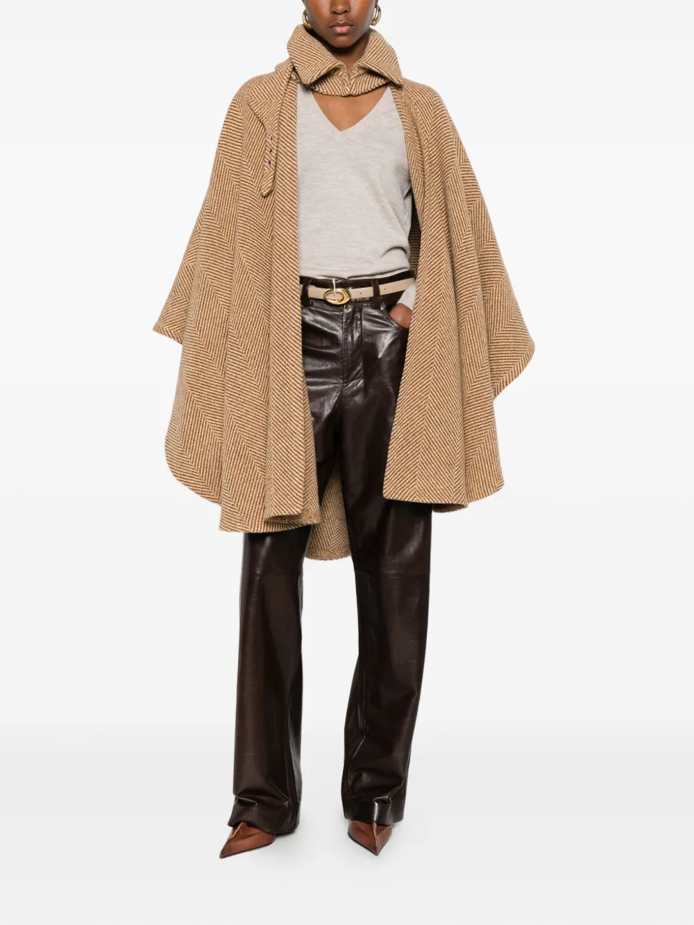 Ermanno Scervino Herringbone Cape Coat In Nude