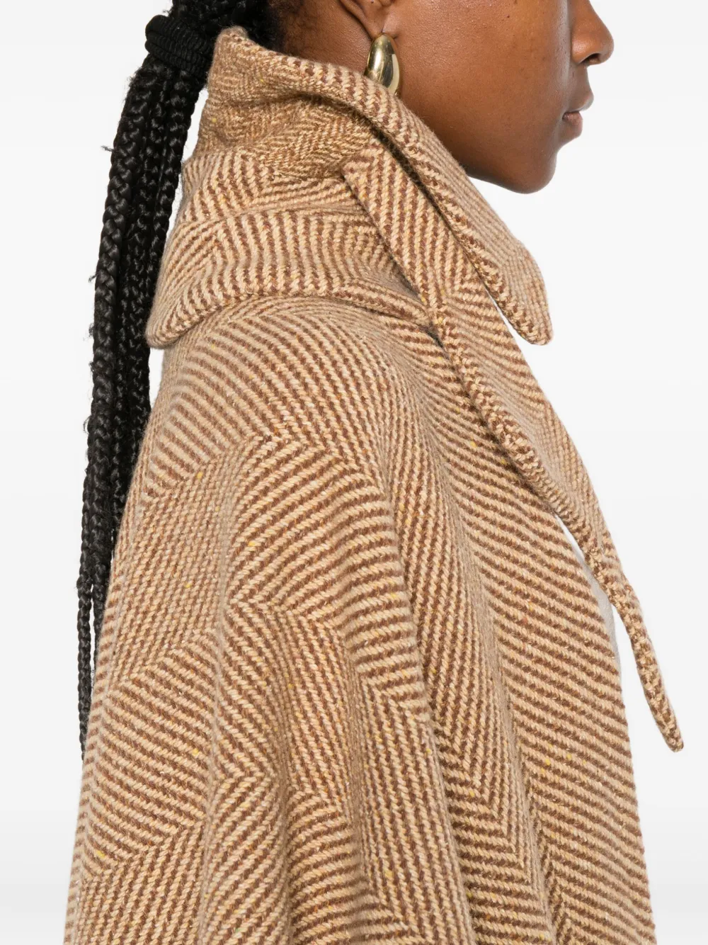 Ermanno Scervino Herringbone Cape Coat In Nude