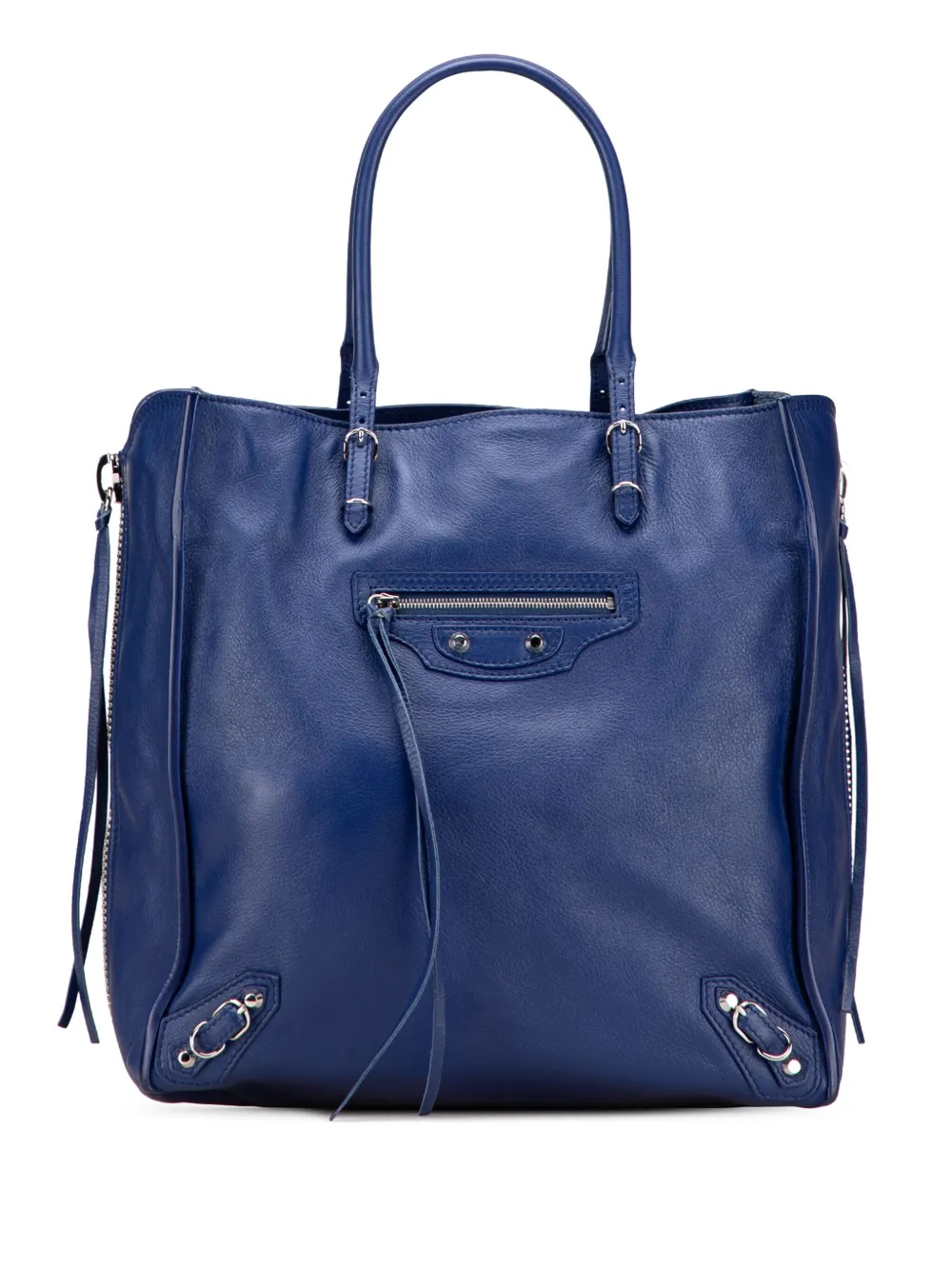 Pre-owned Balenciaga 2010-2025 Leather Papier A5 Zip Around Tote Bag In Blue
