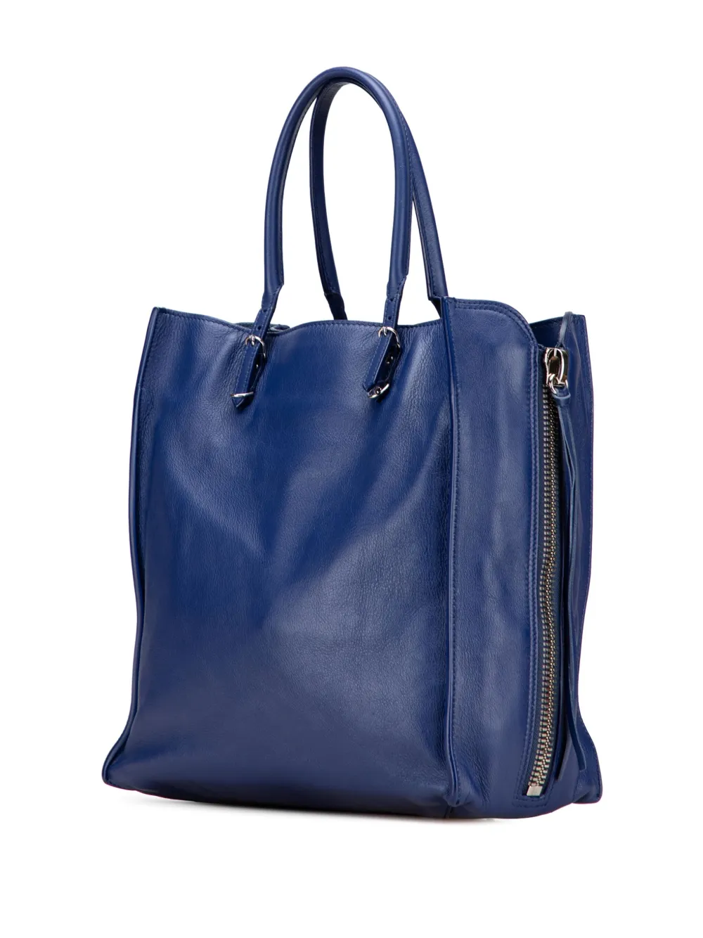 Pre-owned Balenciaga 2010-2025 Leather Papier A5 Zip Around Tote Bag In Blue