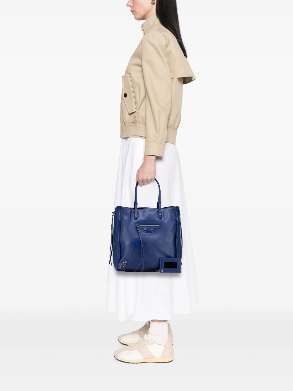Pre-owned Balenciaga 2010-2025 Leather Papier A5 Zip Around Tote Bag In Blue