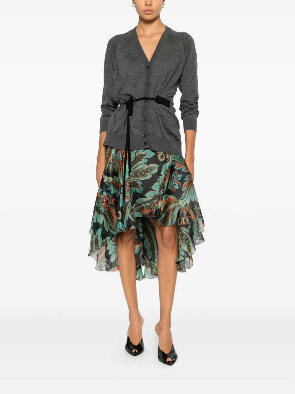 ETRO Rok met ruches en bloemenprint - Zwart