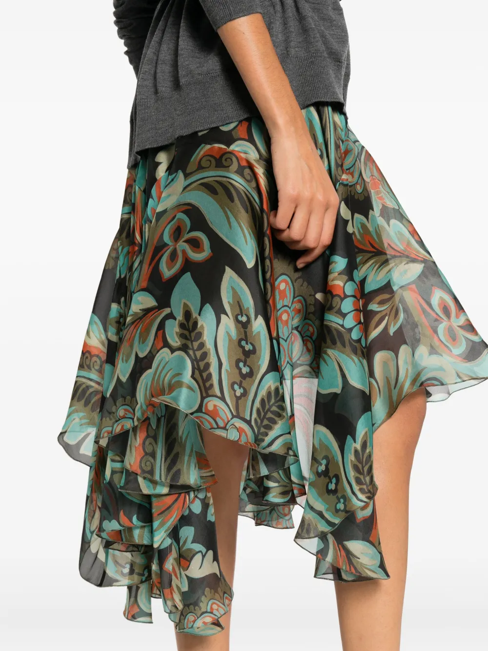 ETRO Rok met ruches en bloemenprint Zwart