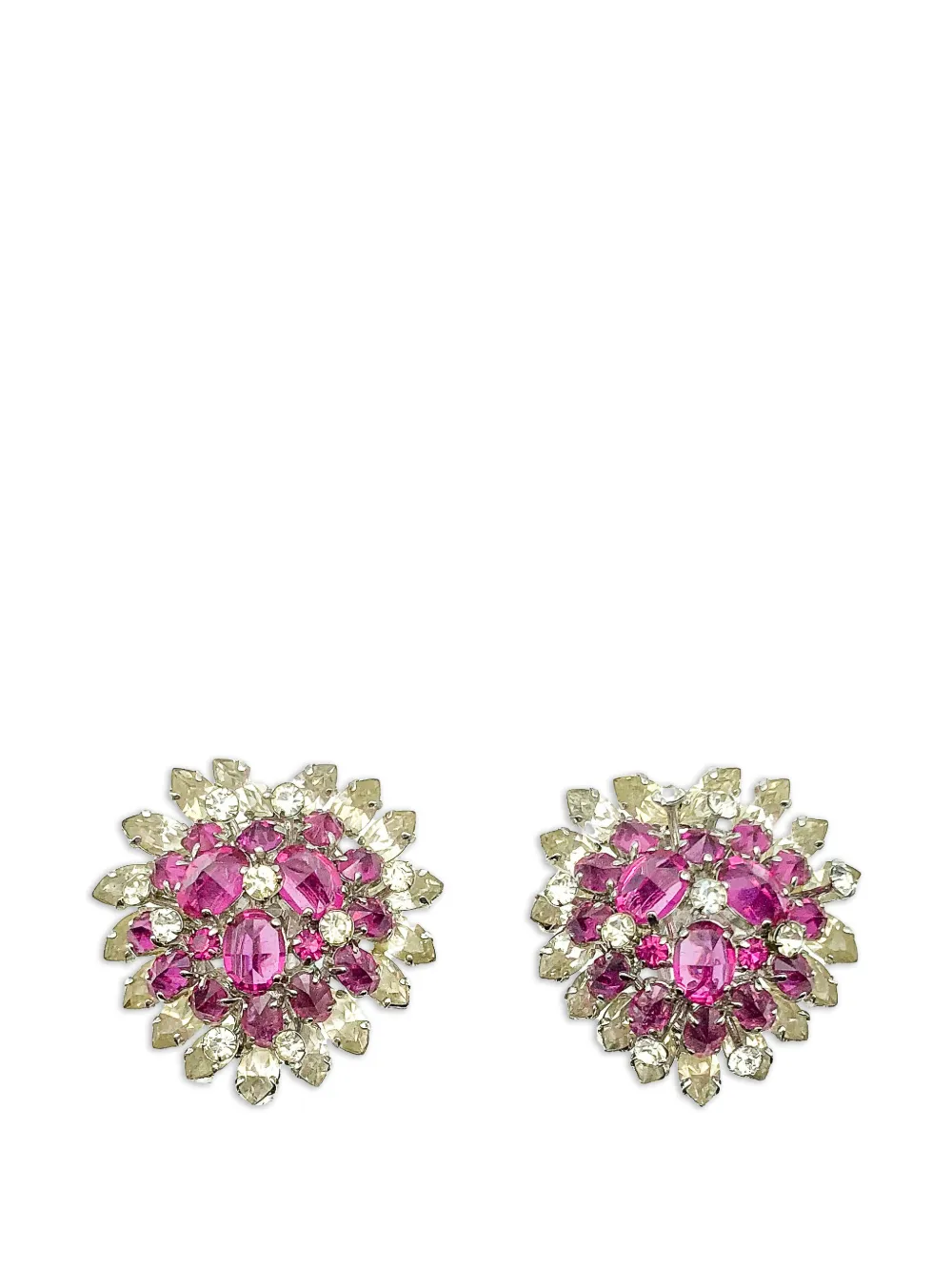 Pre-owned Dior 1960s Crystal Heart Earrings In Silver