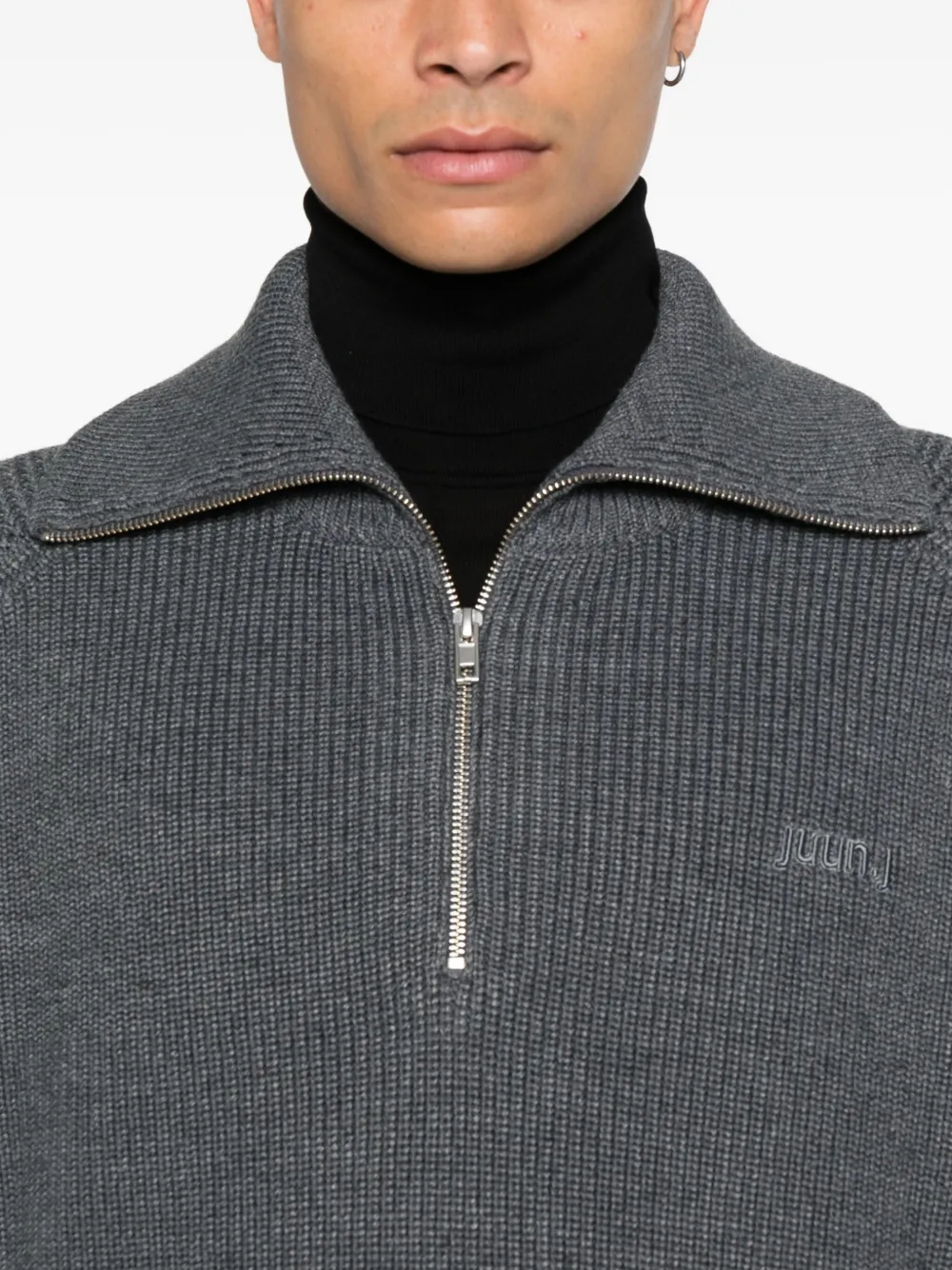 Juun.J Geribbelde trui met halve rits Grijs