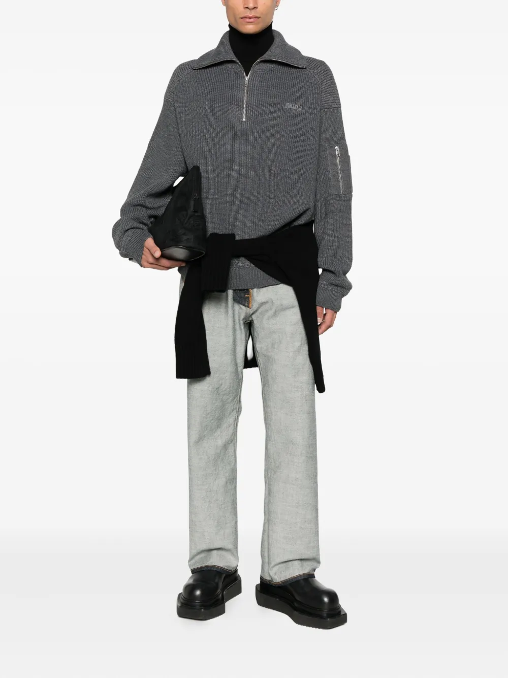 Juun.J ribbed half-zip sweater - Grijs