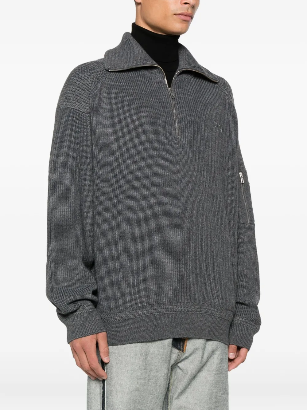 Juun.J Geribbelde trui met halve rits Grijs