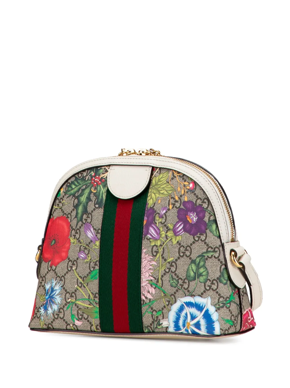 Pre-owned Gucci 2016-2025 Small Gg Supreme Flora Ophidia Dome Crossbody Bag In Brown