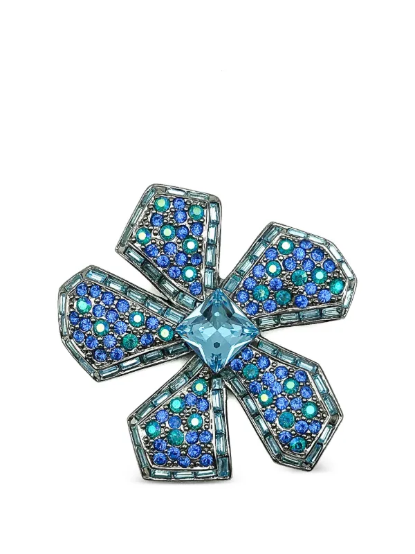 Givenchy Pre-owned 2000s Crystal Flower Brooch in Silver