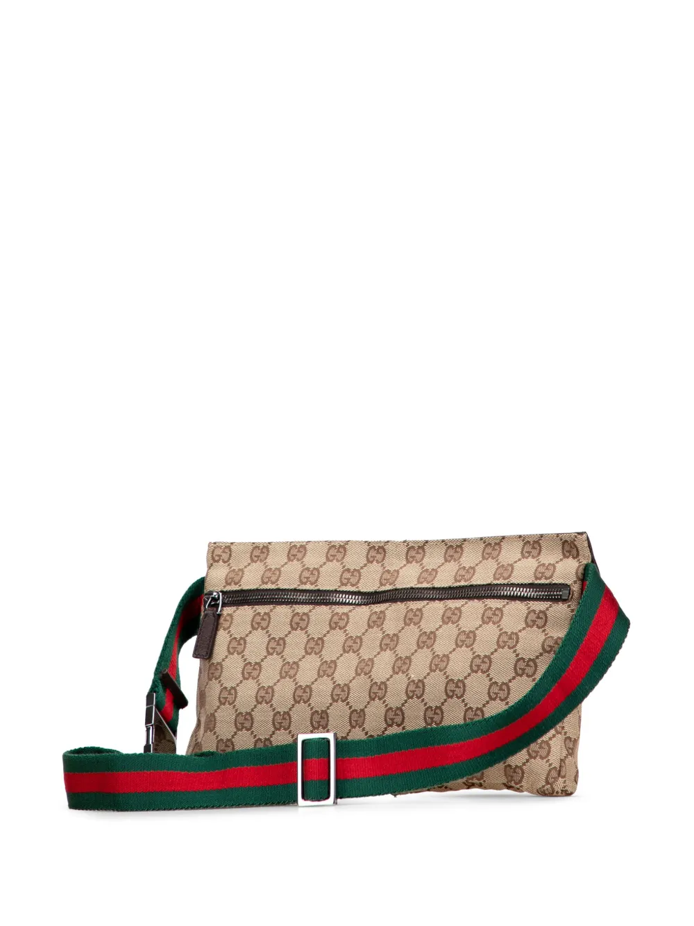 Pre-owned Gucci 2000-2015 Gg Canvas Web Double Pocket Belt Bag In Brown