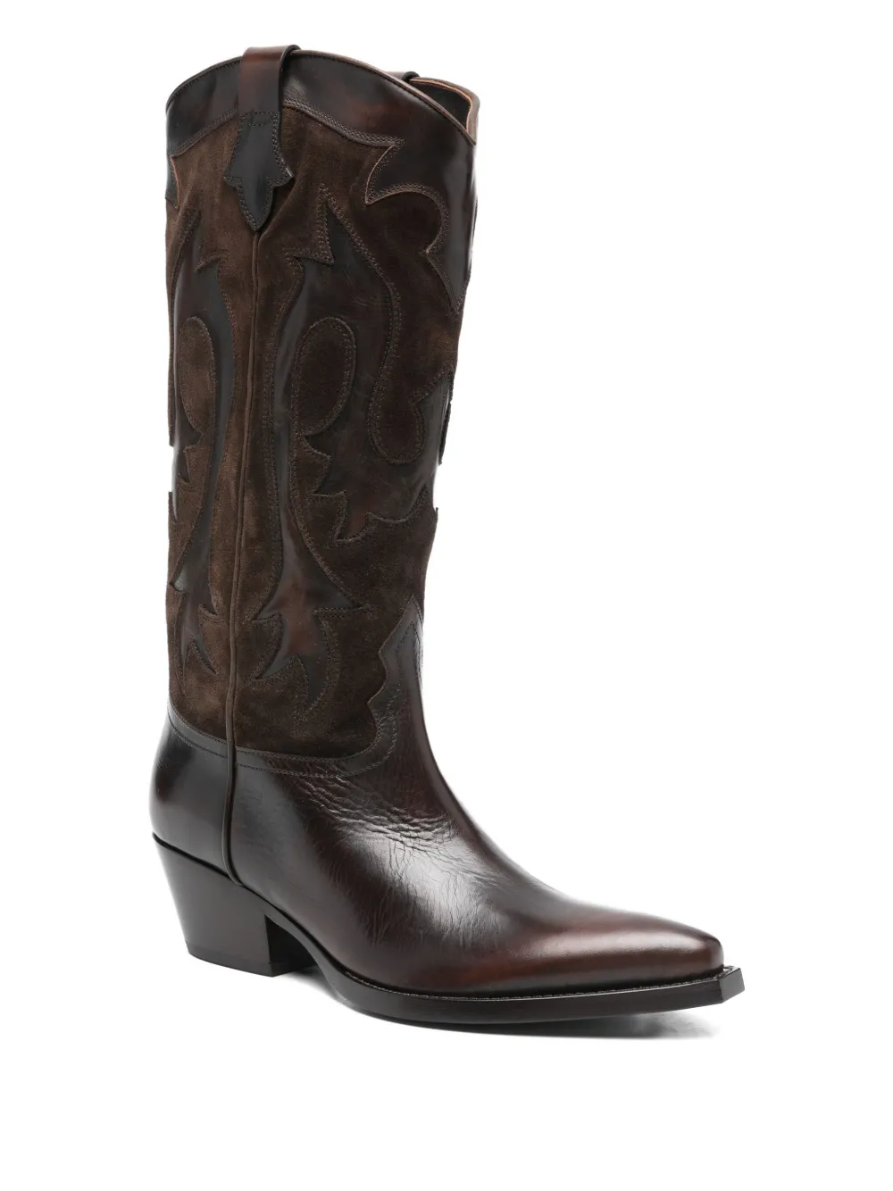 Sartore Suede Panelled Boots In Brown