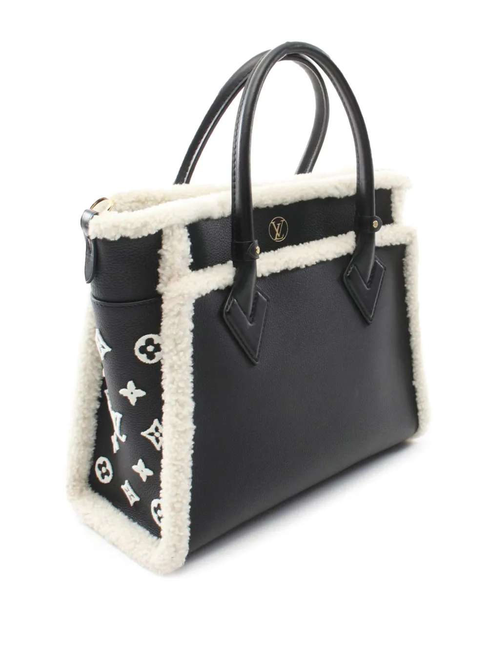 Pre-owned Louis Vuitton 2021-2025 Monogram On My Side Mm Satchel In Black