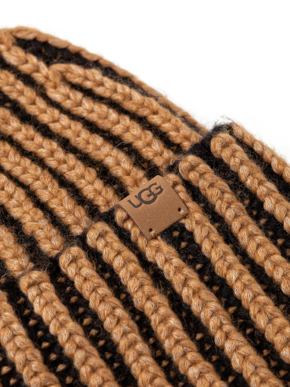Ugg Logo-patch Striped Beanie Set In Brown