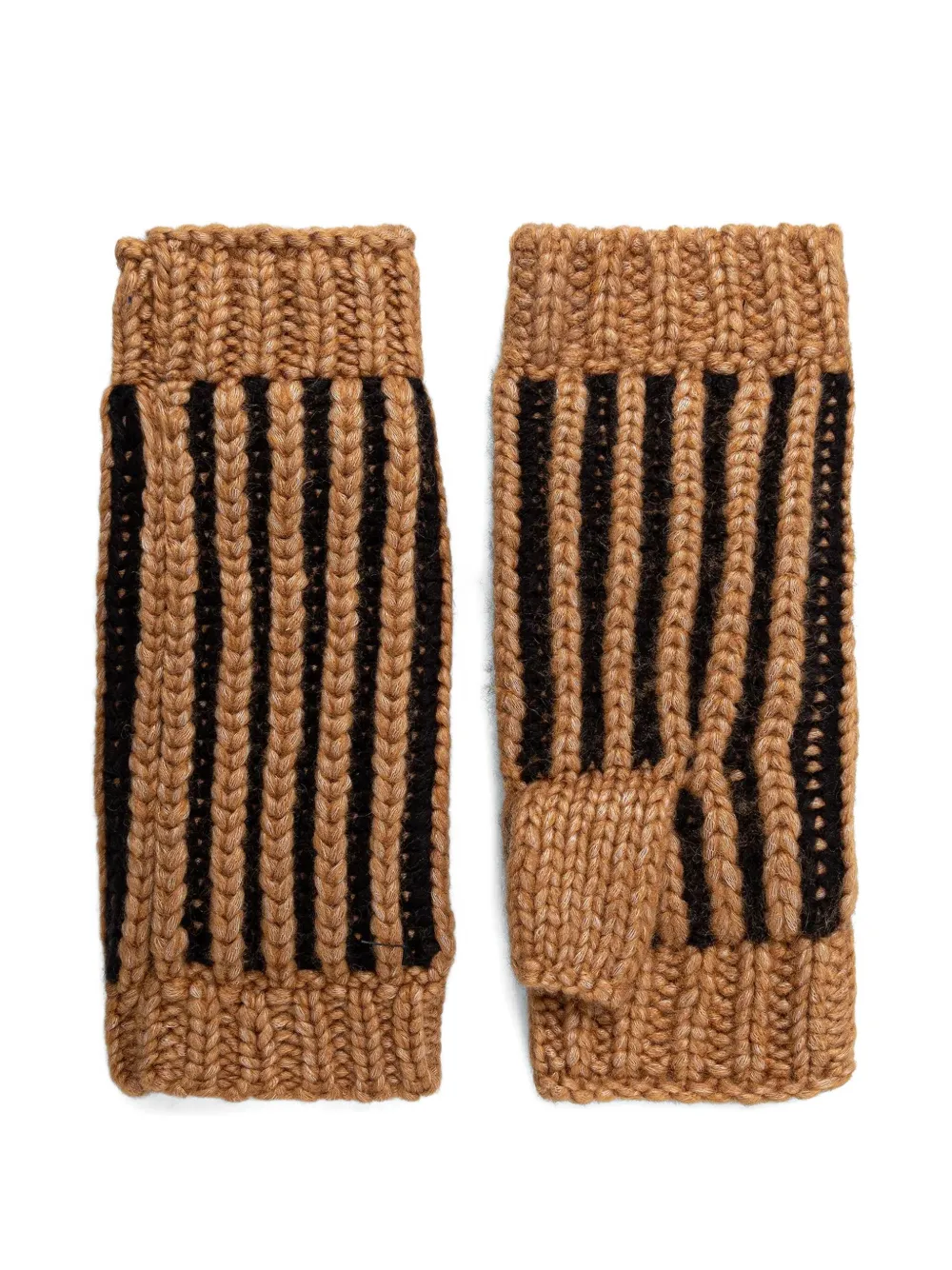 Ugg Logo-patch Striped Beanie Set In Brown
