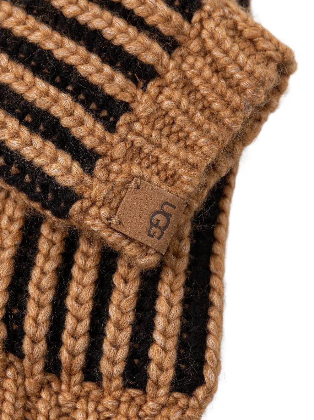 Ugg Logo-patch Striped Beanie Set In Brown