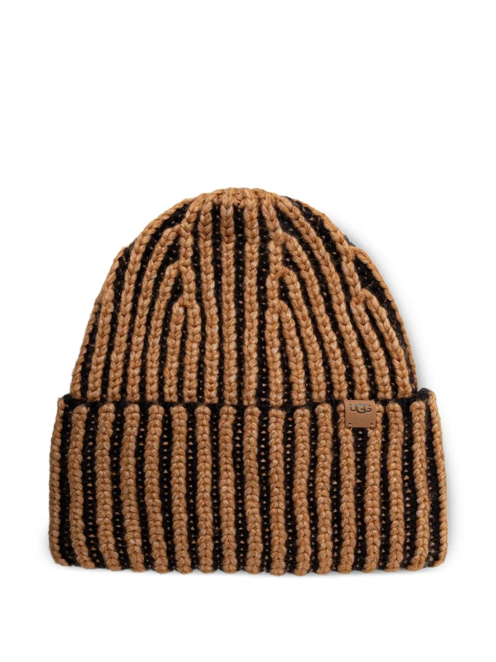 Ugg Logo-patch Striped Beanie Set In Brown
