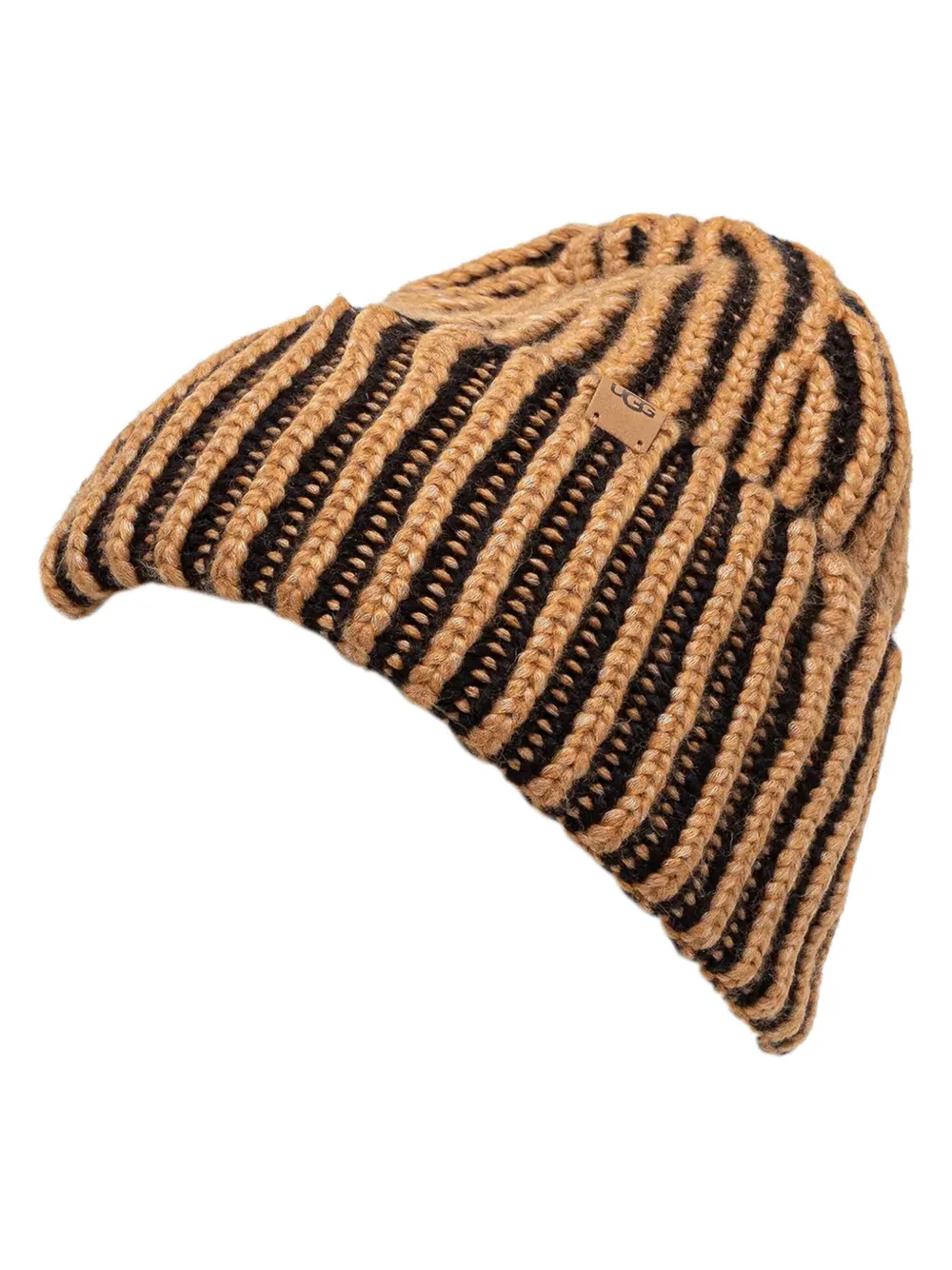 Ugg Logo-patch Striped Beanie Set In Brown