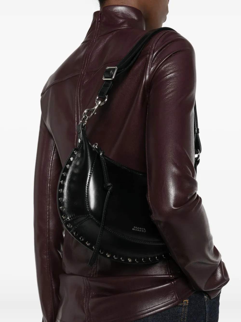 Isabel Marant Oskan Moon Studded Shoulder Bag In Black