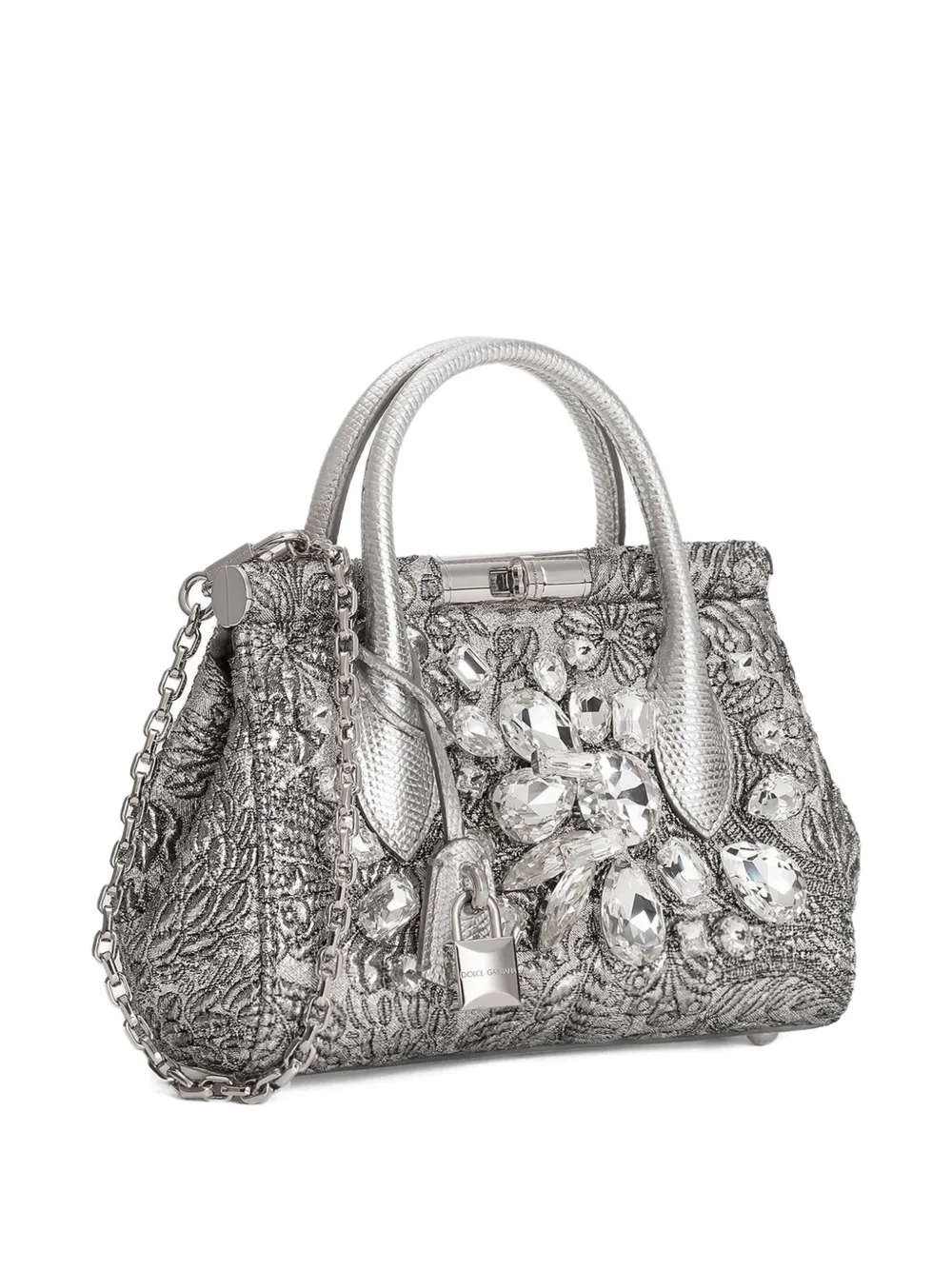 Dolce & Gabbana Mini Marlene Day Embroidery Tote Bag In Silver
