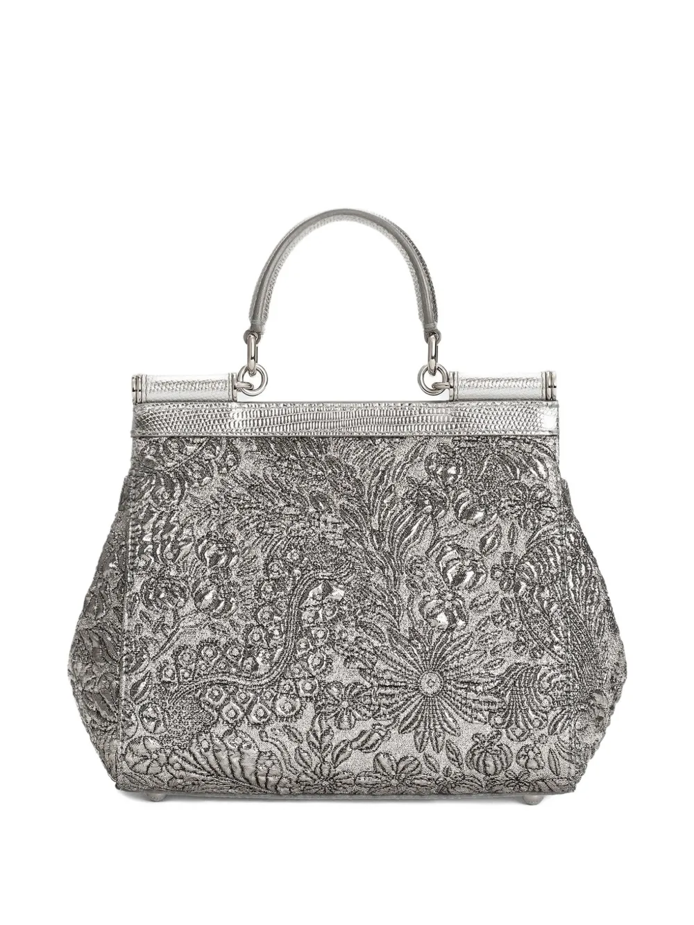 Dolce & Gabbana Medium Sicily Brocade Tote Bag In Silver