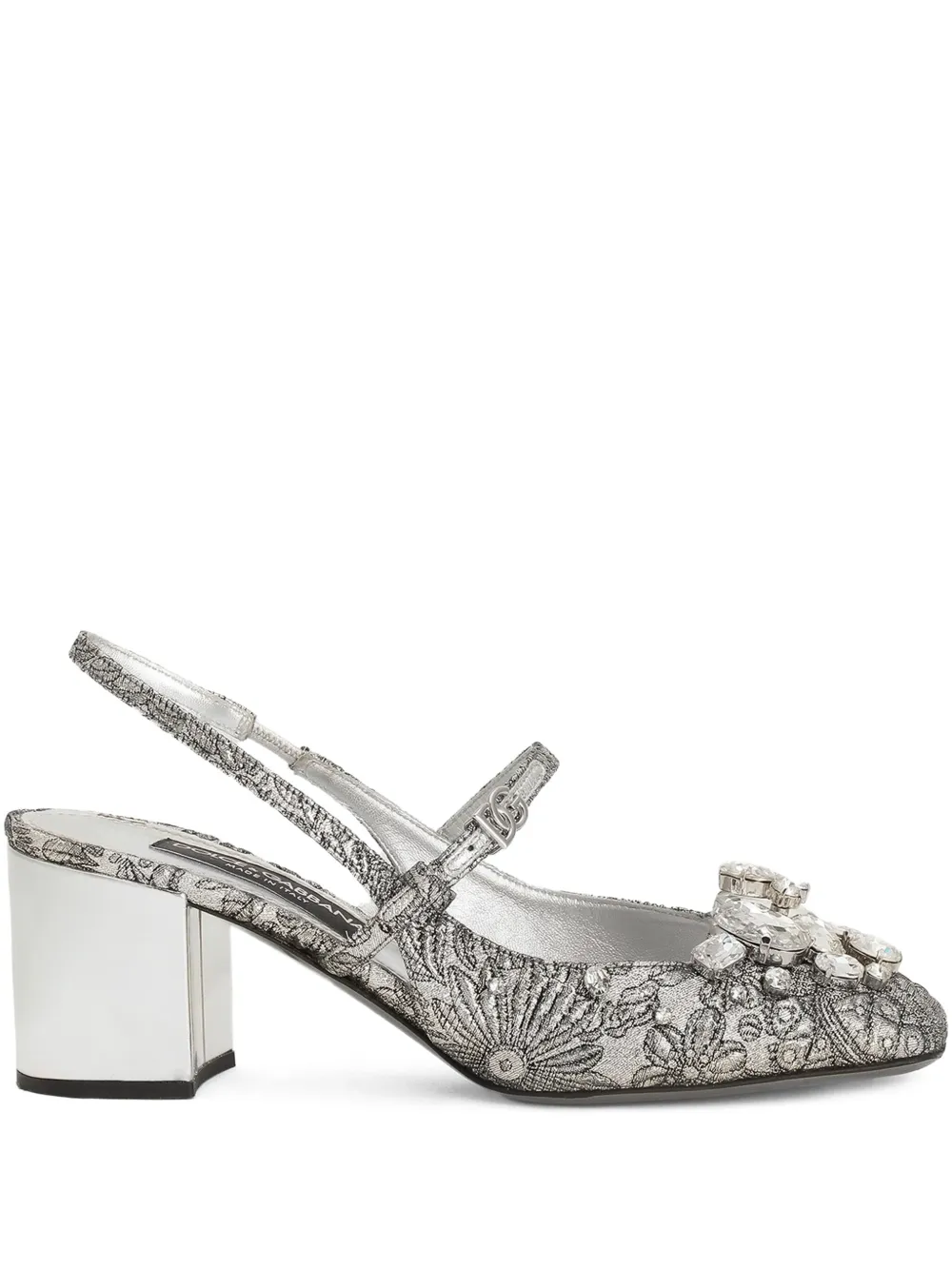 Dolce & Gabbana 60mm embroidery slingback pumps | Silver | Image 1