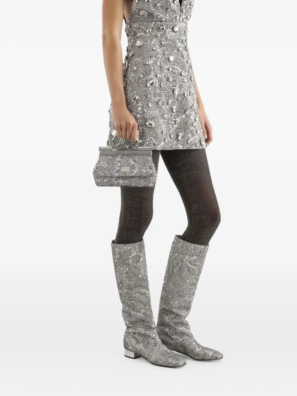 Dolce & Gabbana Sicily kleine brokaat shopper - Zilver