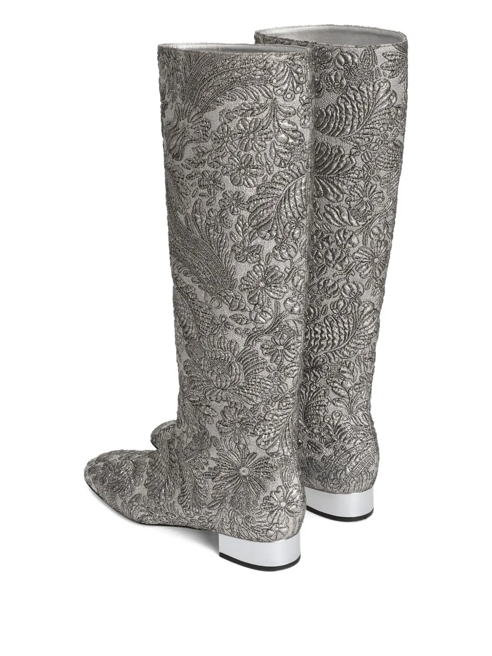 Dolce & Gabbana 30mm Brocade Block-heel Boots In Silver