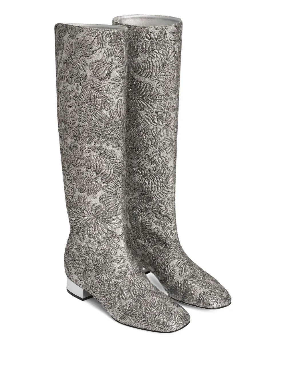 Dolce & Gabbana 30mm Brocade Block-heel Boots In Silver