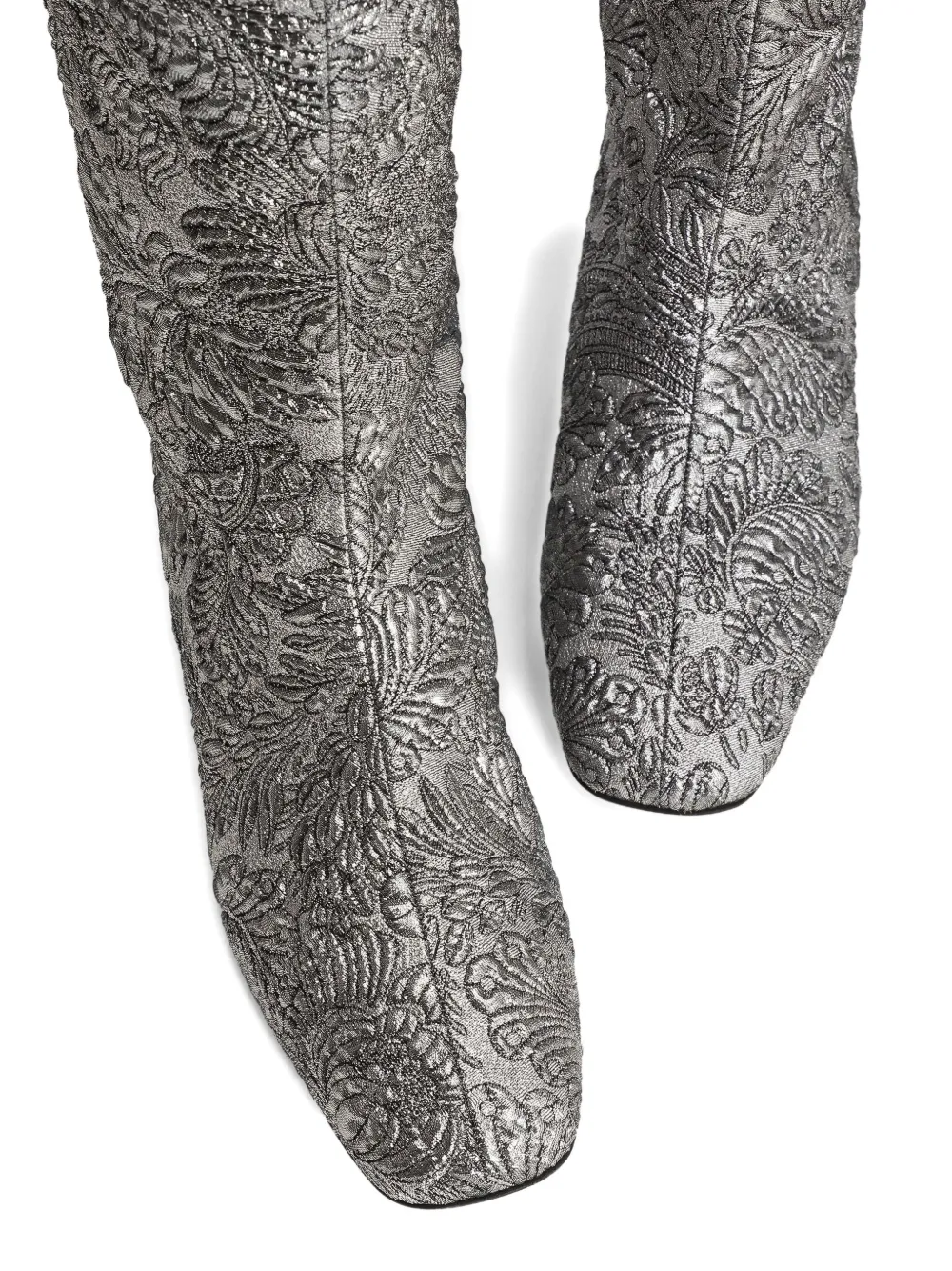 Dolce & Gabbana 30mm Brocade Block-heel Boots In Silver