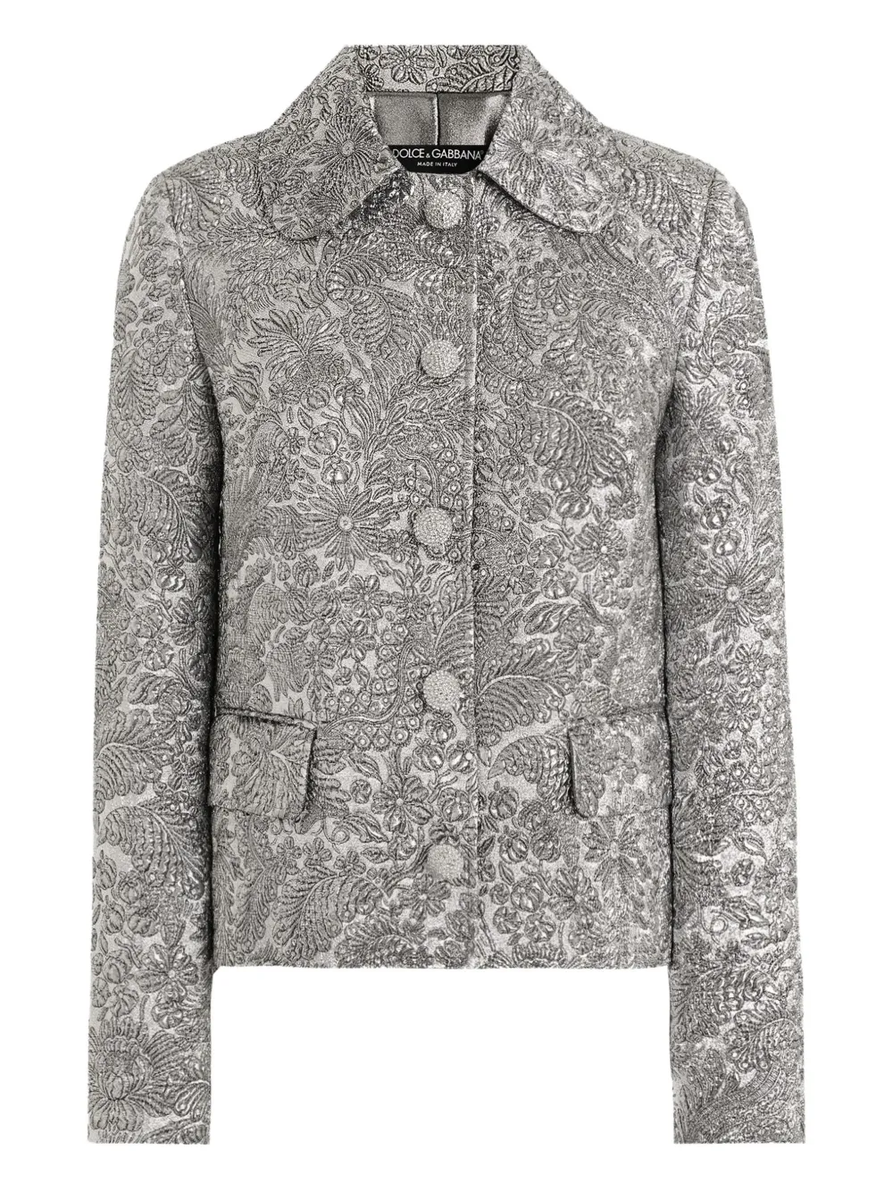 Dolce & Gabbana Floral Jacquard Single-breasted Jacket In Silver