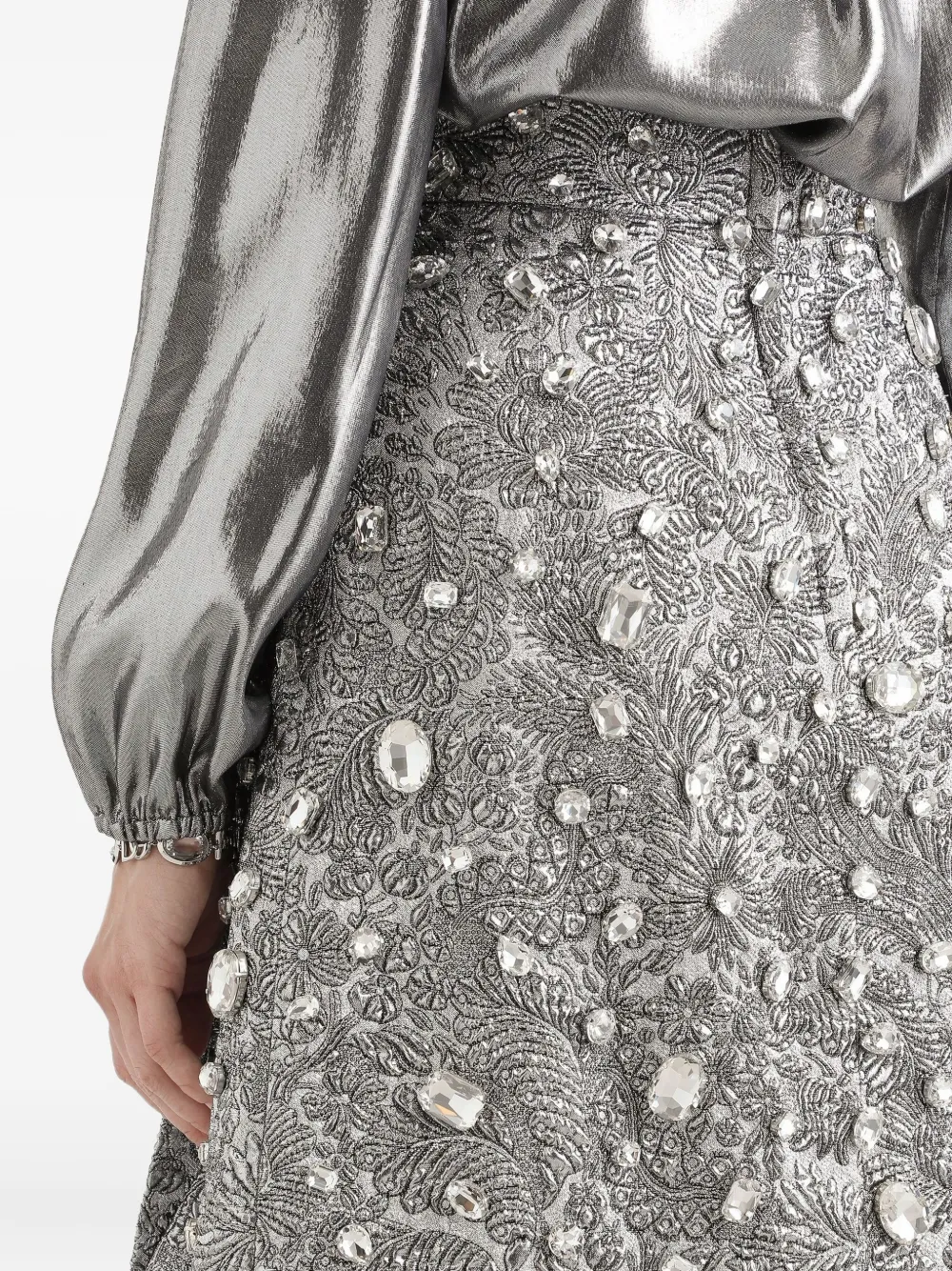 Dolce & Gabbana Crystal-embellished Midi Skirt In Silver