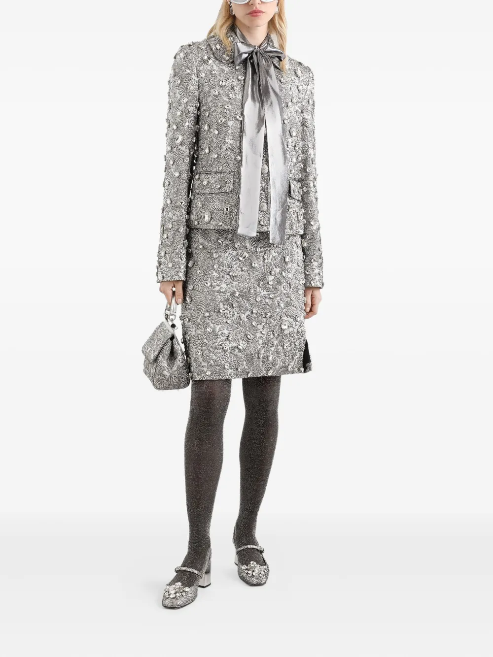 Dolce & Gabbana Crystal-embellished Midi Skirt In Silver