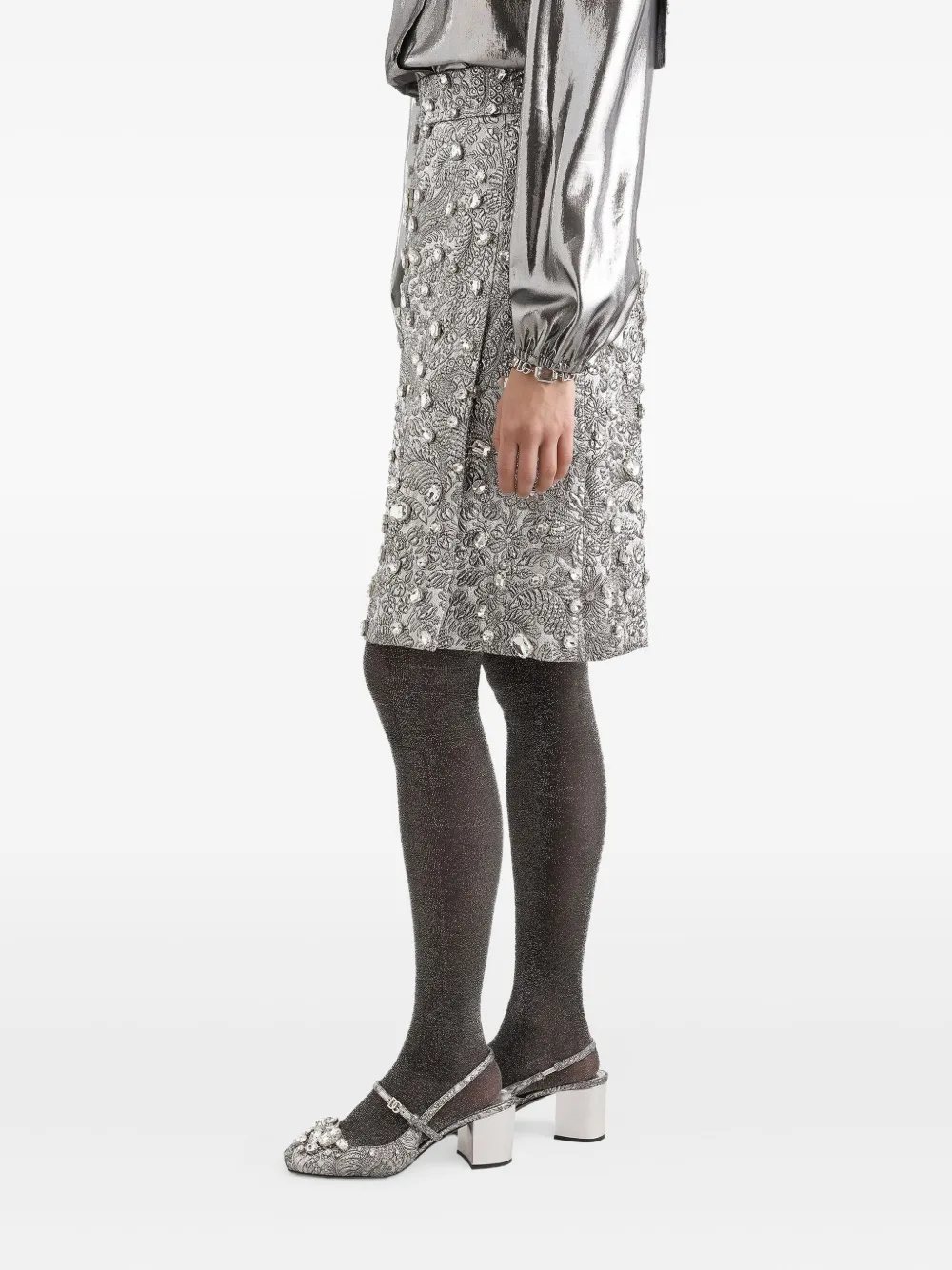 Dolce & Gabbana Crystal-embellished Midi Skirt In Silver
