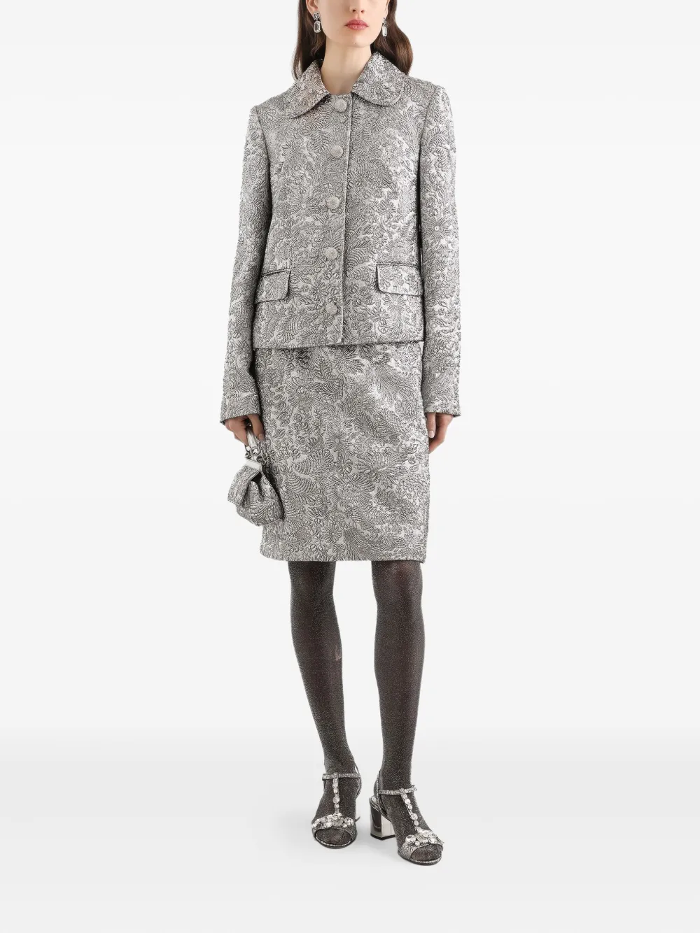 Dolce & Gabbana Lamé rok met bloemen-jacquard - Zilver
