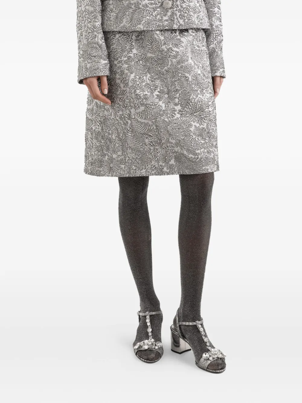 DOLCE & GABBANA FLORAL-JACQUARD LAMÉ SKIRT