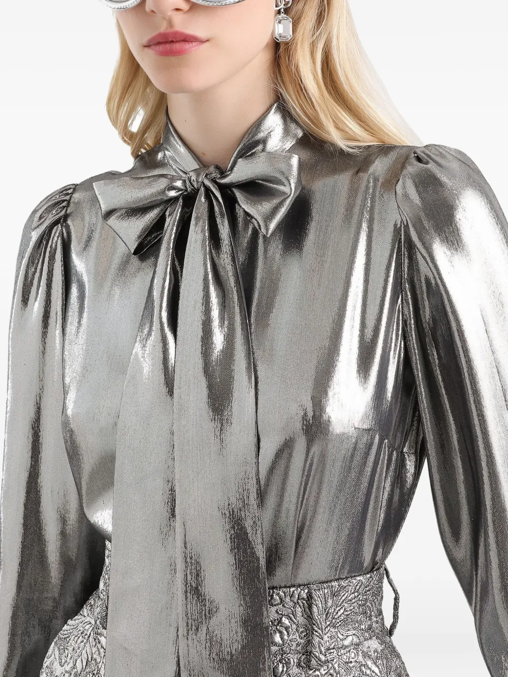 Dolce & Gabbana Lamé Chiffon Shirt In Silver