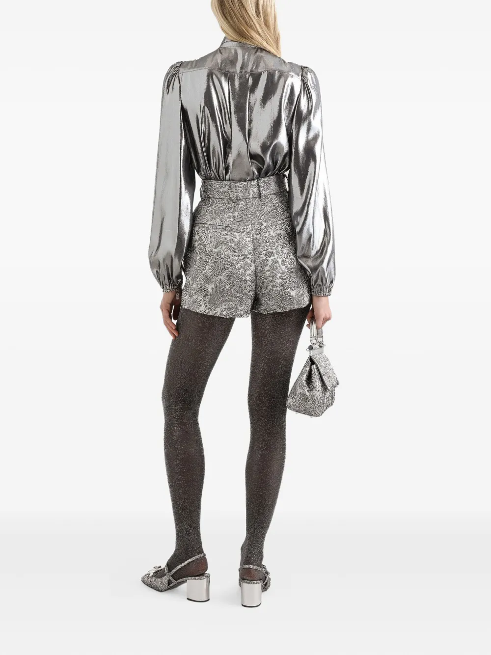 Dolce & Gabbana Lamé Chiffon Shirt In Silver