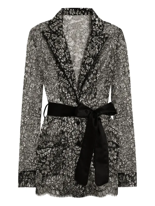 Chemisier Haut De Gamme Dolce & Gabbana - Noir Maille Dentelle Manches Longues - Taille 40/IT (équivalent S) - Occasion Très Bon état