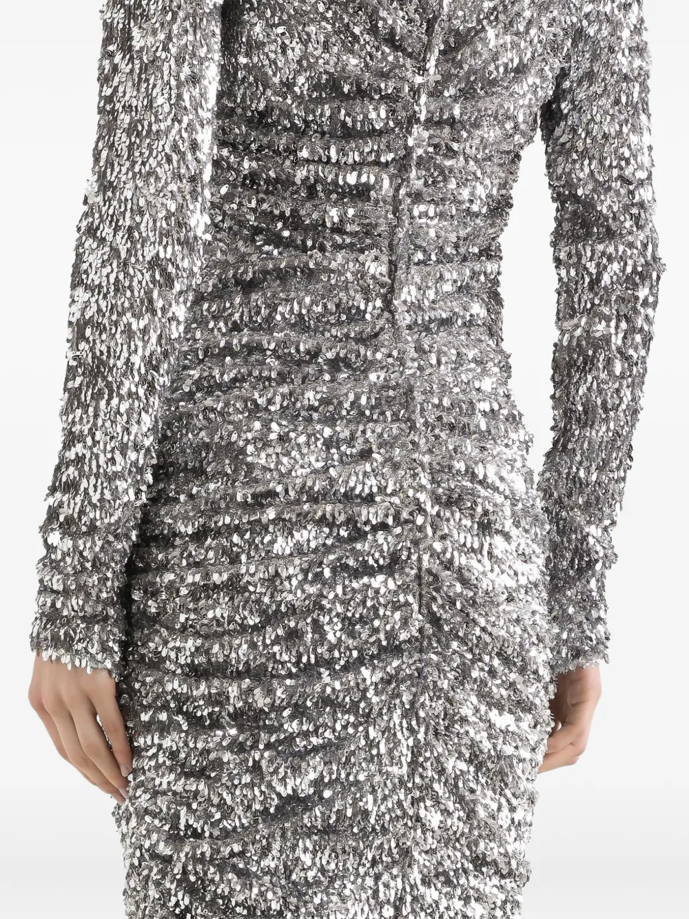 Dolce & Gabbana Draped Sequin Midi Dress In Silver
