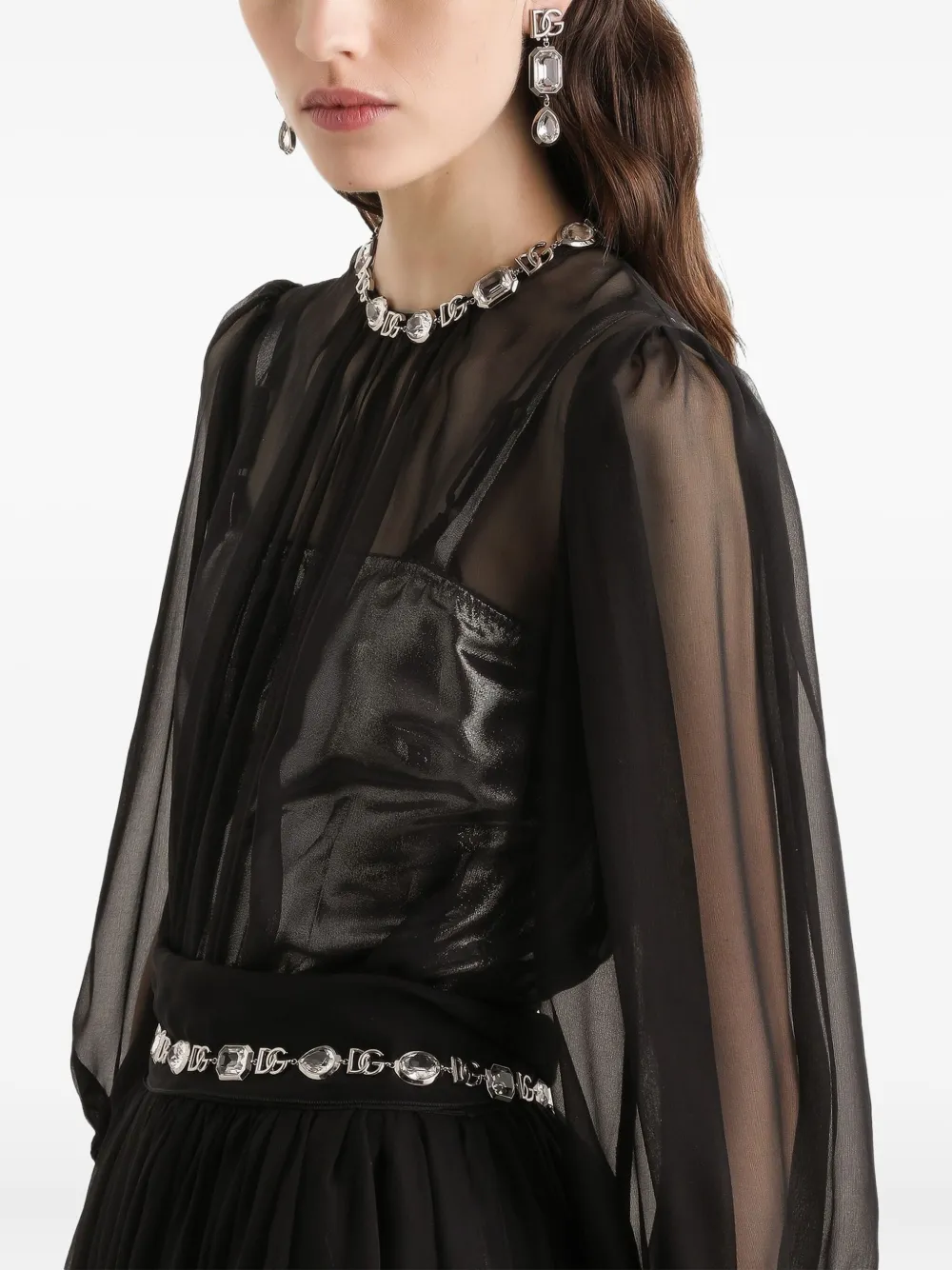 Dolce & Gabbana Chiffon jurk verfraaid met kristallen Zwart