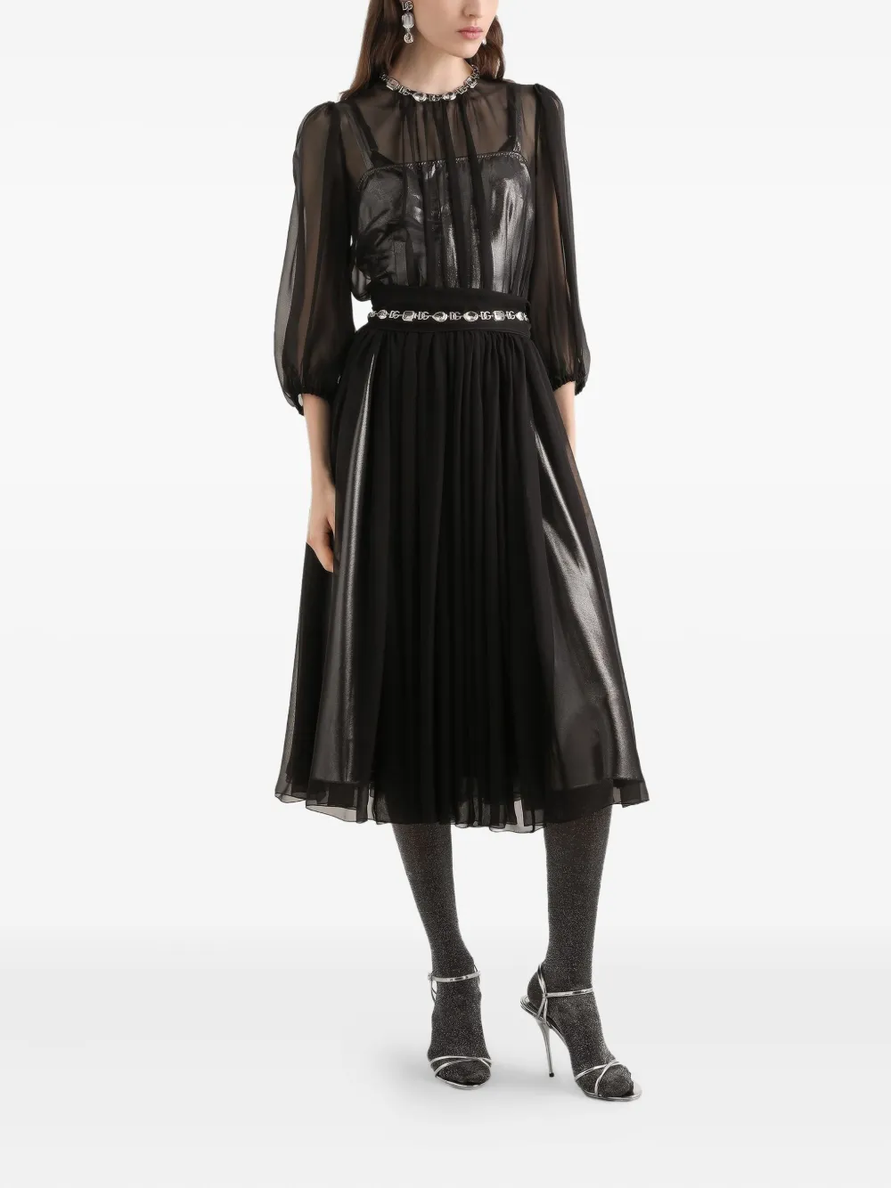 Dolce & Gabbana Chiffon jurk verfraaid met kristallen - Zwart