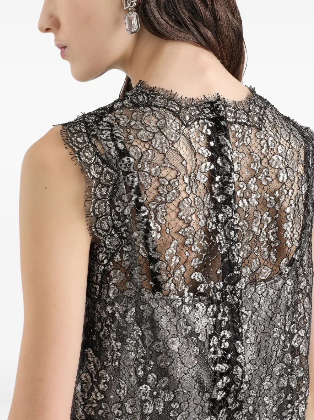 Dolce & Gabbana Lamé mini-jurk met kant Zwart