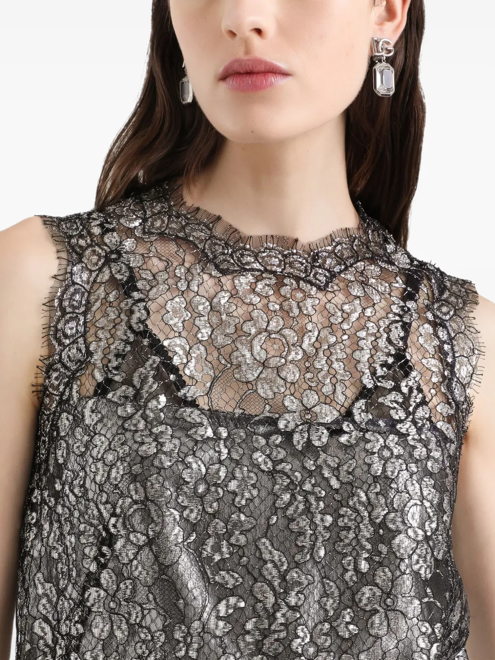 Dolce & Gabbana Lamé mini-jurk met kant Zwart