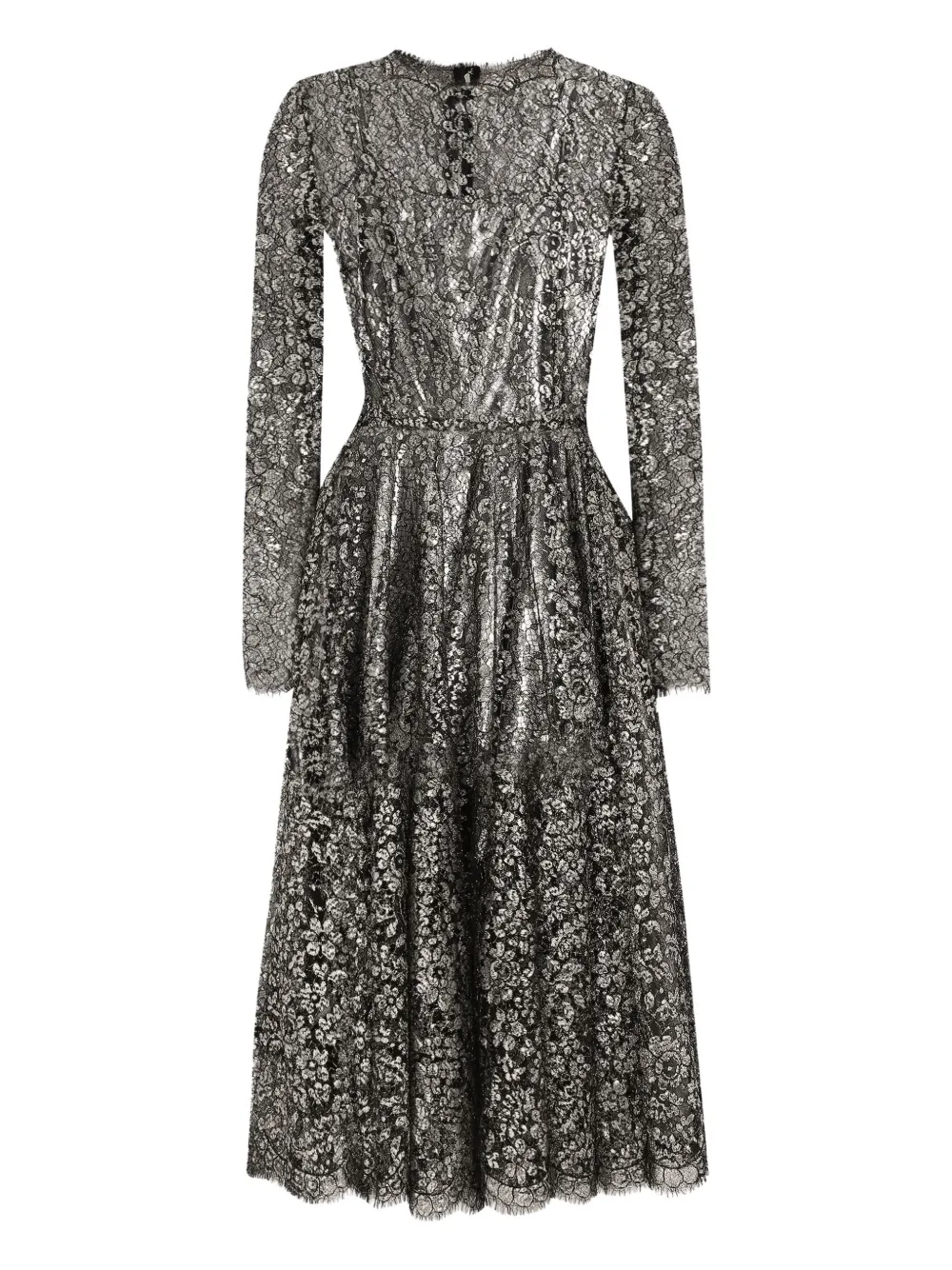 Dolce & Gabbana Lamé Lace Midi Dress In Black