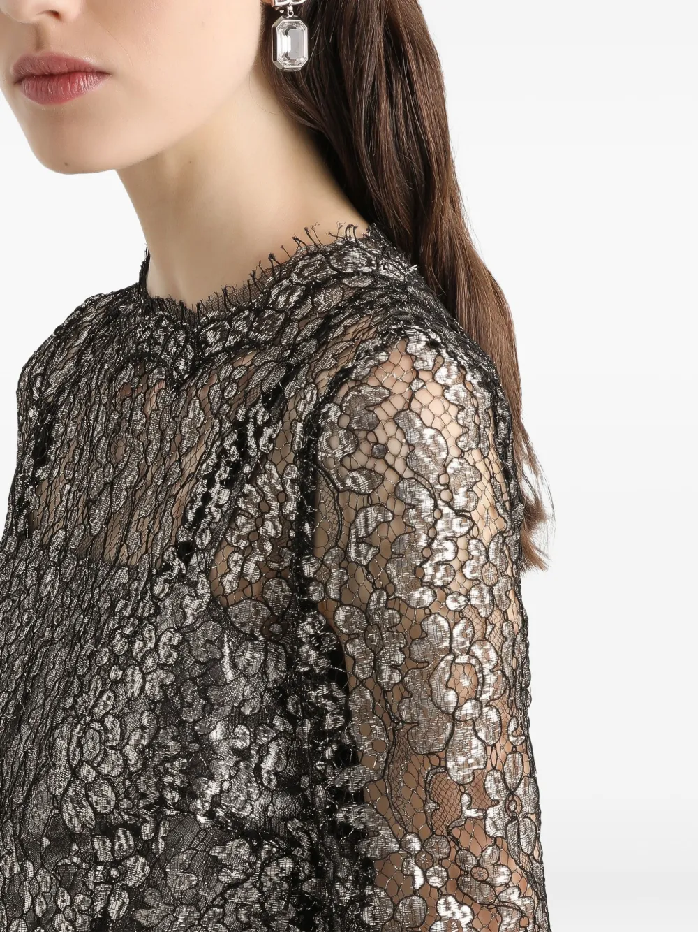 Dolce & Gabbana Lamé Lace Midi Dress In Black