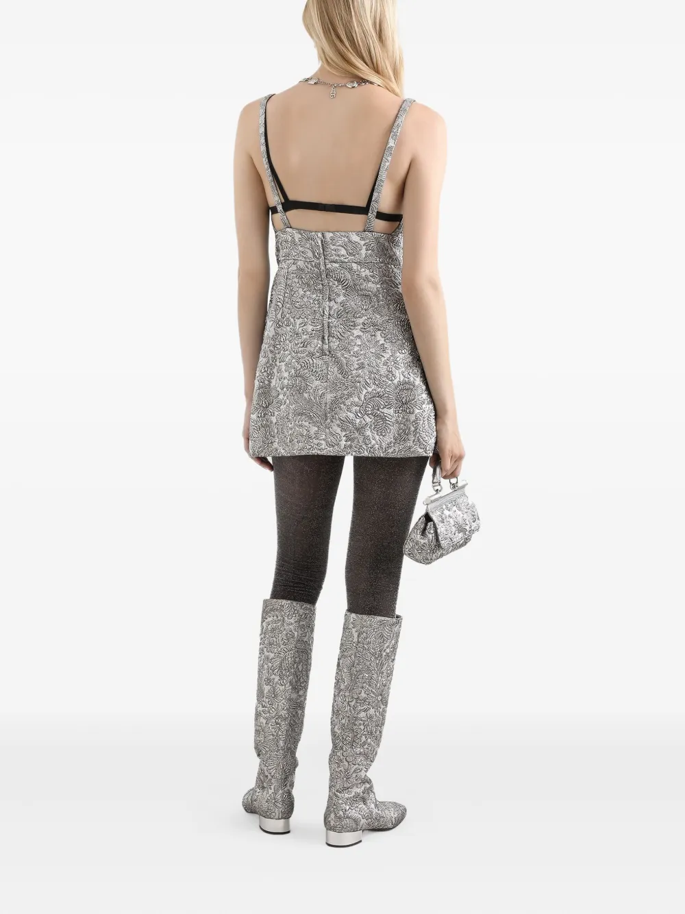 Dolce & Gabbana Floral-jacquard Dress In Silver