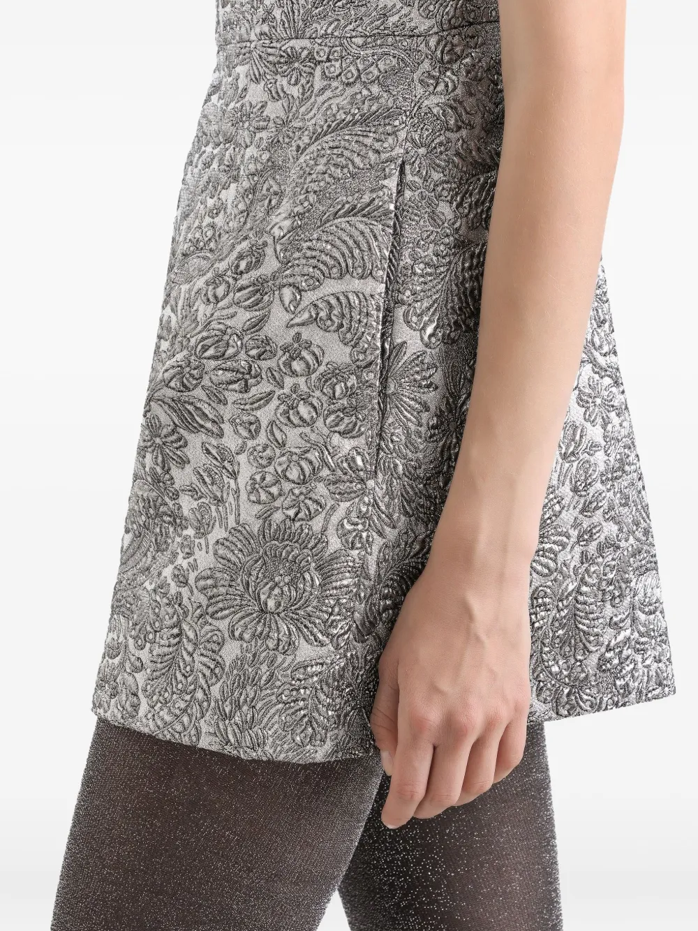 Dolce & Gabbana Floral-jacquard Dress In Silver