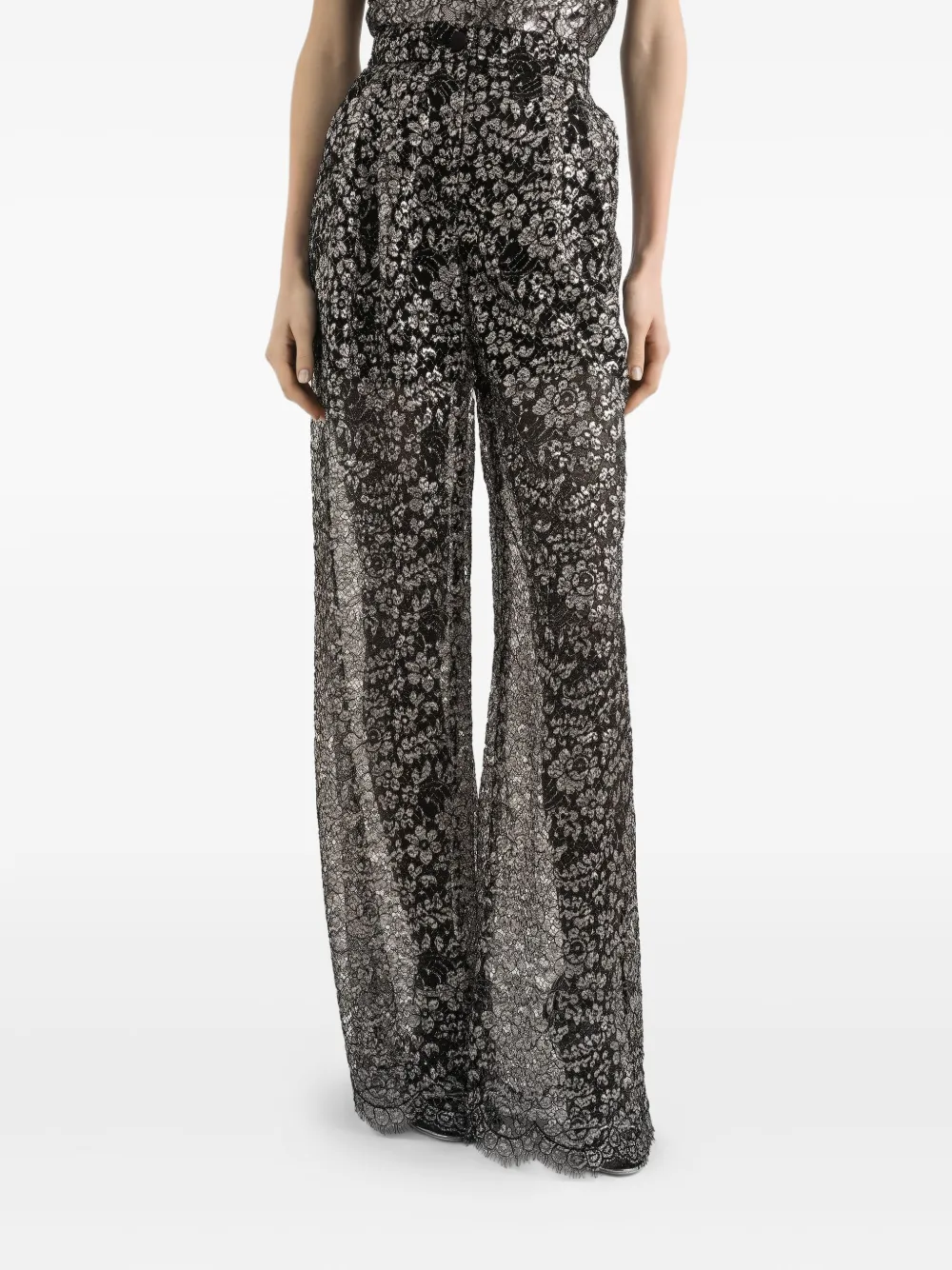 Dolce & Gabbana Lamé Lace Trousers In Black