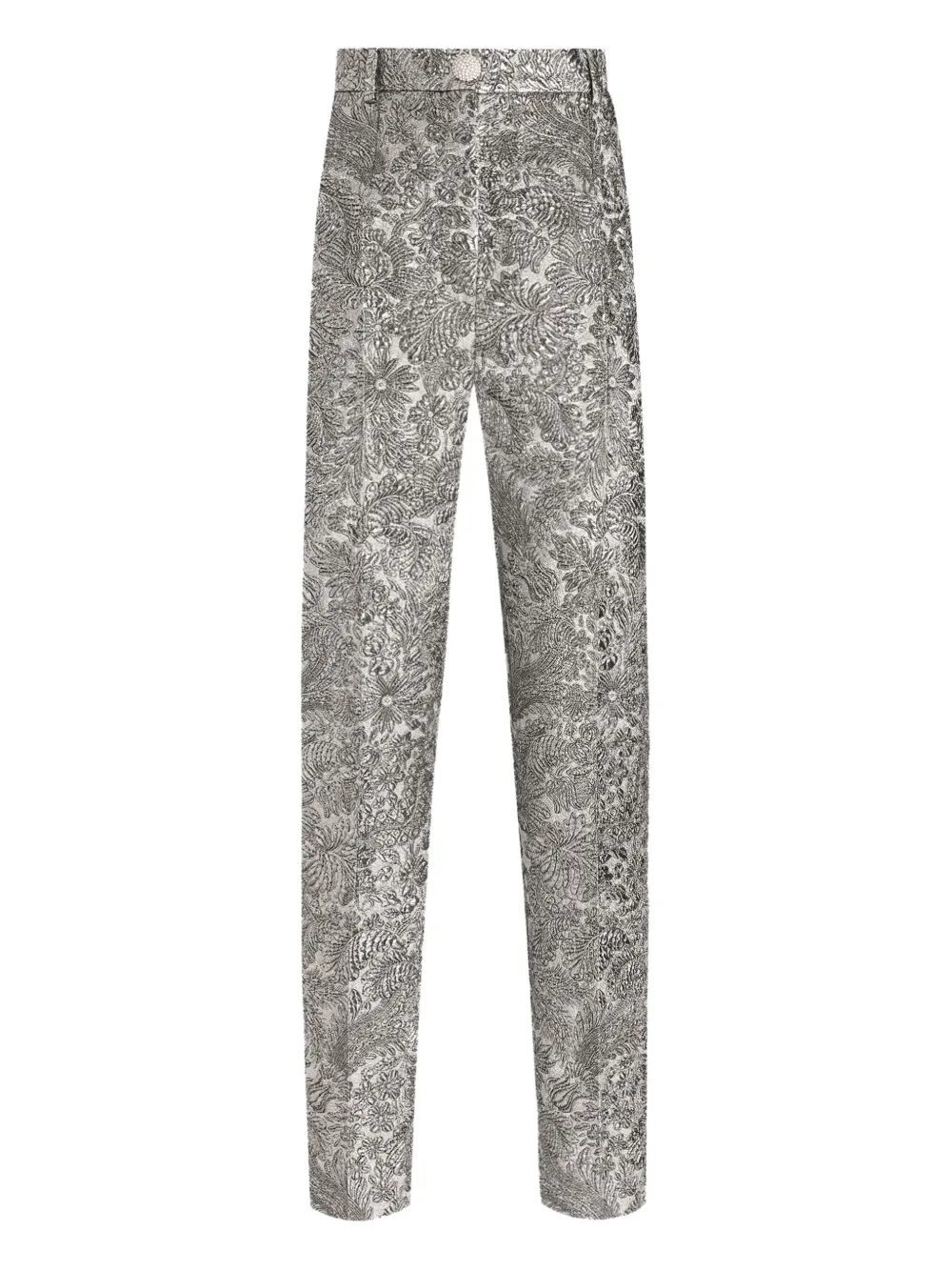 Dolce & Gabbana Floral-jacquard Trousers In Silver